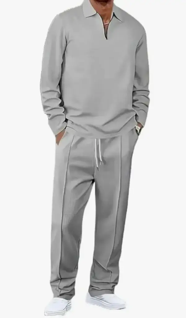 Men’s Waffle-Check Co-Ord Set | Self-Textured Collar Top | Drawstring Jogger Pants | Cotton-Blend Loungewear/Night-Suit | Casual Travel & Streetwear Two-Piece